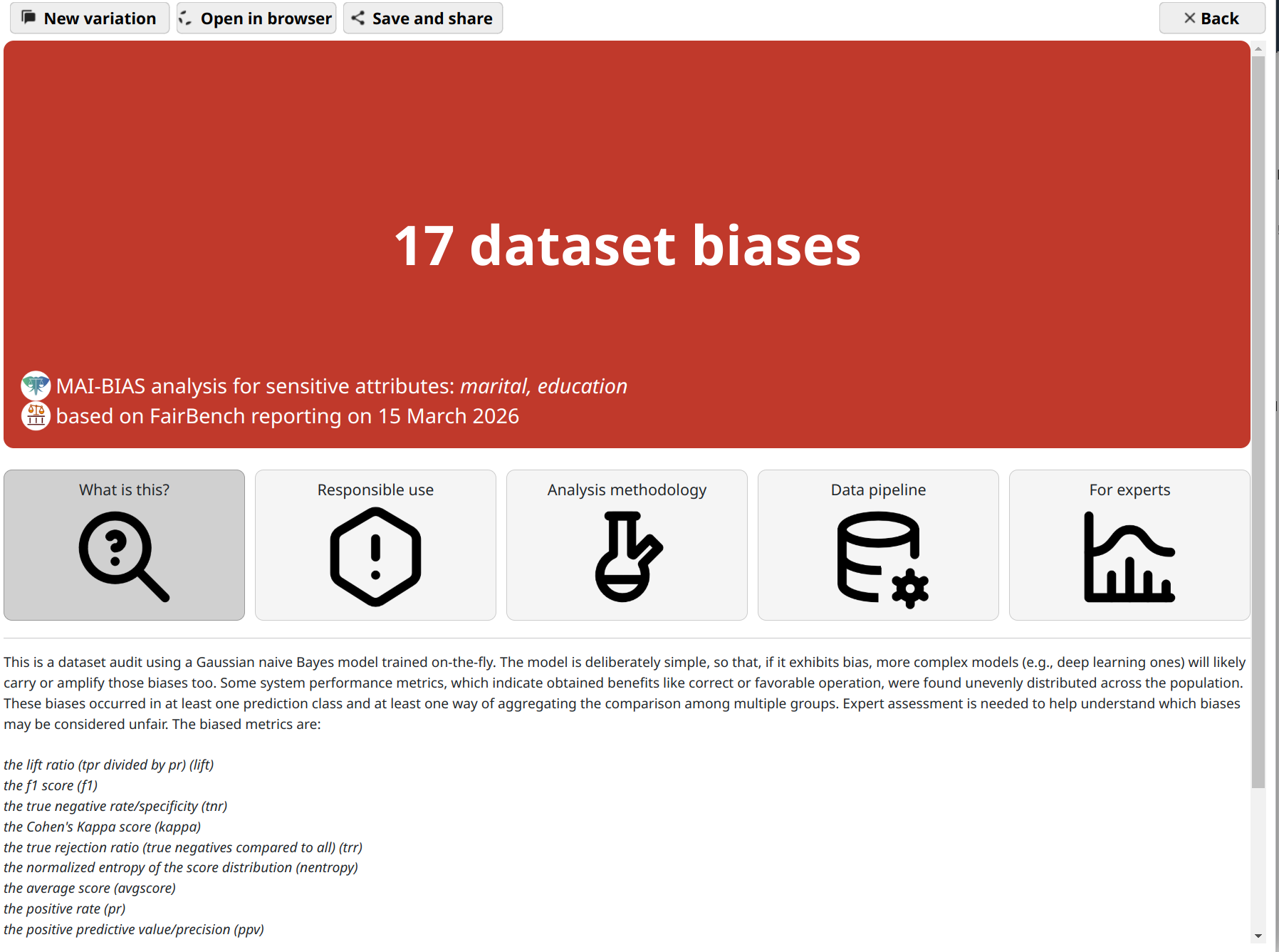 Dataset analysis results