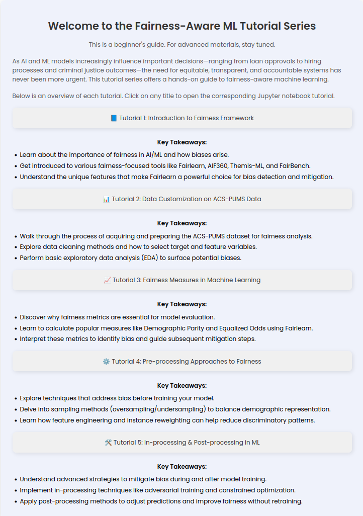 Fairness-aware ML Tutorials